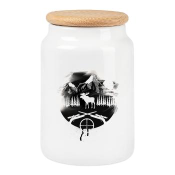 Hunter hunting elk - Cookie Jar with Wooden Lid - white - Front