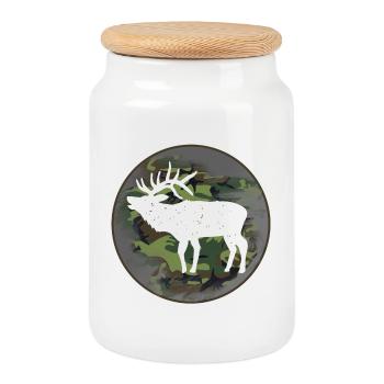 Élan chasseur - Boîte à biscuits avec couvercle en bois - blanc - Devant