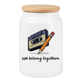 Funny Cassette Vintage Retro Humorous Statement - Cookie Jar with Wooden Lid - white - Front