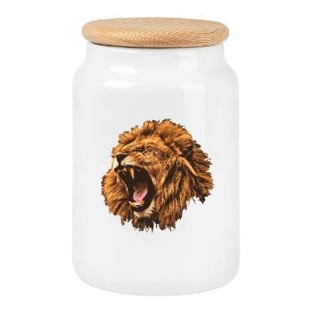 Lion rugissant cadeau - Boîte à biscuits avec couvercle en bois - blanc - Devant
