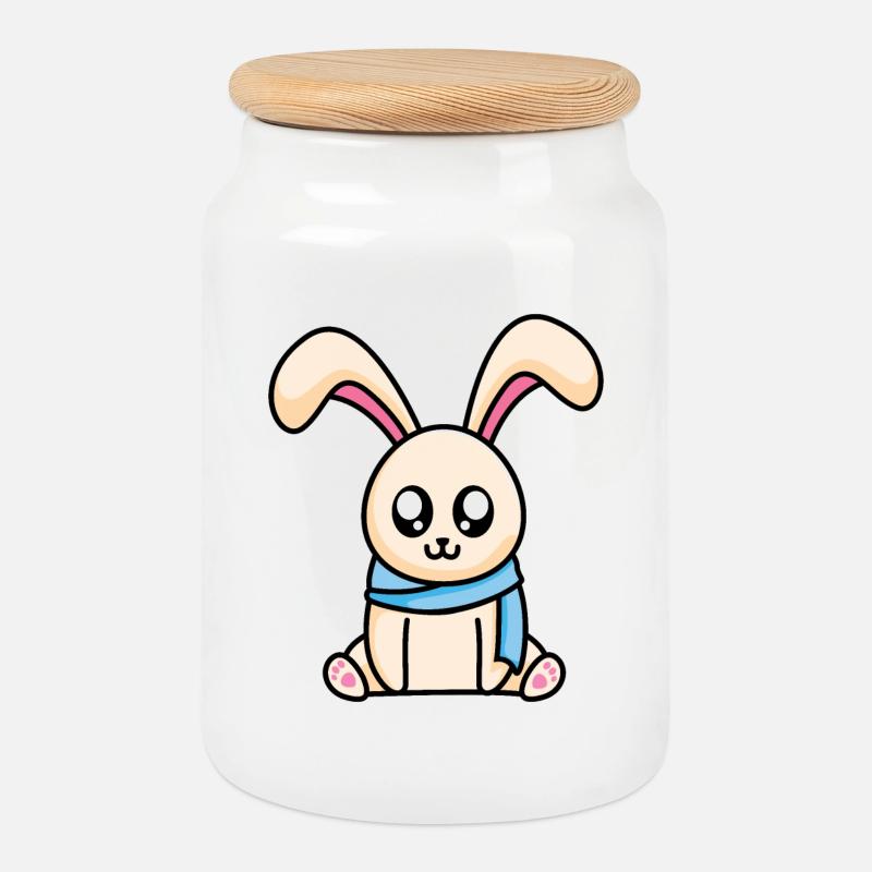 Hase mit Schal - Keksdose mit Holzdeckel - Weiß