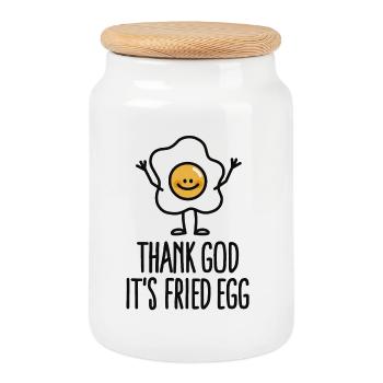 Thank god it's fried egg - Boîte à biscuits avec couvercle en bois - blanc - Devant
