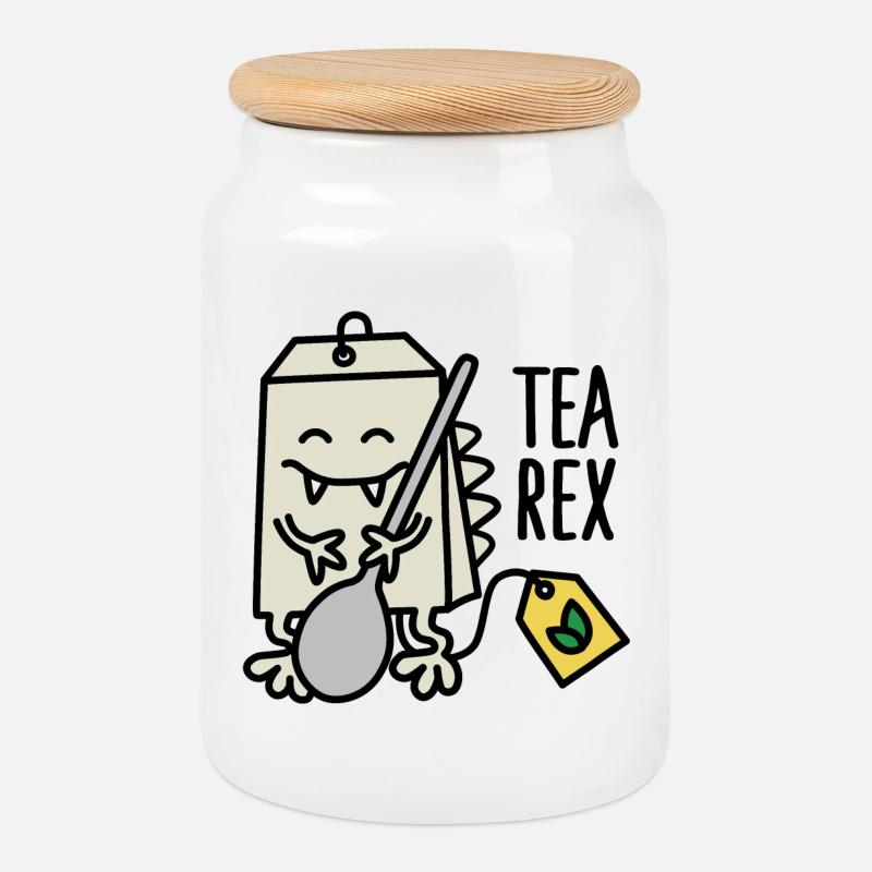 Tea Rex ( T-rex ) - Cookie Jar with Wooden Lid - white