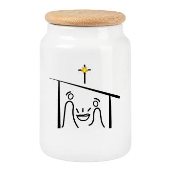 Nativity Scene, Jesus, Christmas, Advent - Cookie Jar with Wooden Lid - white - Front