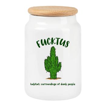 Fucktus Cactus Dumb Dumb Funny Saying Humor - Cookie Jar with Wooden Lid - white - Front