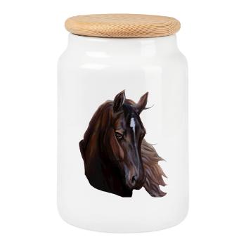 cheval - Boîte à biscuits avec couvercle en bois - blanc - Devant