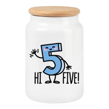 Hi Five! - Cookie Jar with Wooden Lid - white - Front