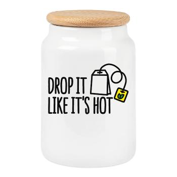 Drop it likes it's hot - Cookie Jar with Wooden Lid - white - Front