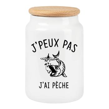 Je peux pas j'ai pêche  - Boîte à biscuits avec couvercle en bois - blanc - Devant