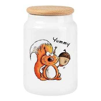 Écureuil - Animal - Animaux - Cardeau - Boîte à biscuits avec couvercle en bois - blanc - Devant