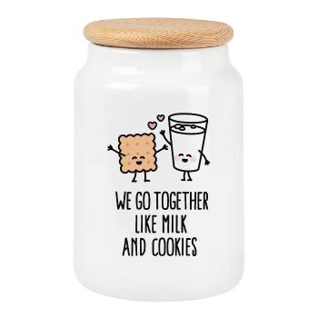 We go together like milk and cookies - Cookie Jar with Wooden Lid - white - Front