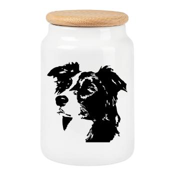 Border collie head - Cookie Jar with Wooden Lid - white - Front