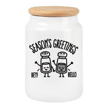Season's greetings - Cookie Jar with Wooden Lid - white - Front