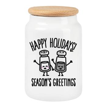 Happy holidays! Season's greetings - Keksdose mit Holzdeckel - Weiß - Vorne