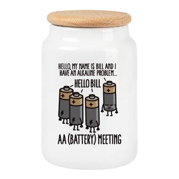 AA Meeting - I have an Alkaline problem - Battery - Cookie Jar with Wooden Lid - white - Front