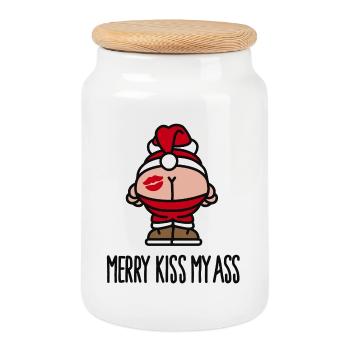 Merry kiss my ass - Boîte à biscuits avec couvercle en bois - blanc - Devant