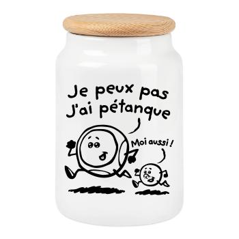 J'ai pétanque - Boîte à biscuits avec couvercle en bois - blanc - Devant