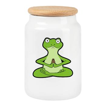 Yoga Esoteric Mehndi Mandala Spirit Hamsa Ornament - Cookie Jar with Wooden Lid - white - Front