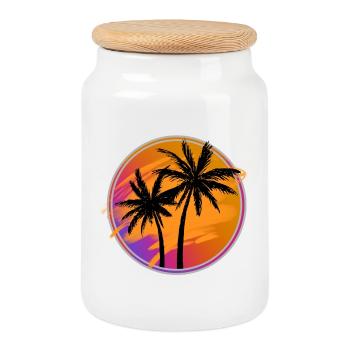Palm trees retro - Cookie Jar with Wooden Lid - white - Front