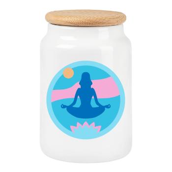 Yoga - Boîte à biscuits avec couvercle en bois - blanc - Devant