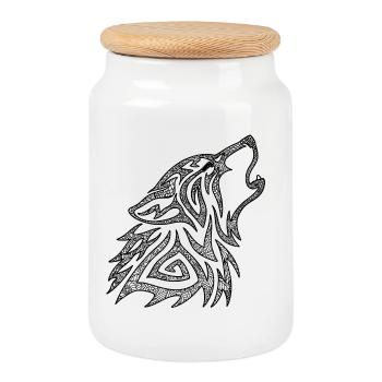Mandala de loup hurlant - Boîte à biscuits avec couvercle en bois - blanc - Devant
