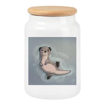 Lisa Otter - Cookie Jar with Wooden Lid - white - Front