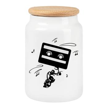 Logo de la musique avec des notes de cassette. - Boîte à biscuits avec couvercle en bois - blanc - Devant