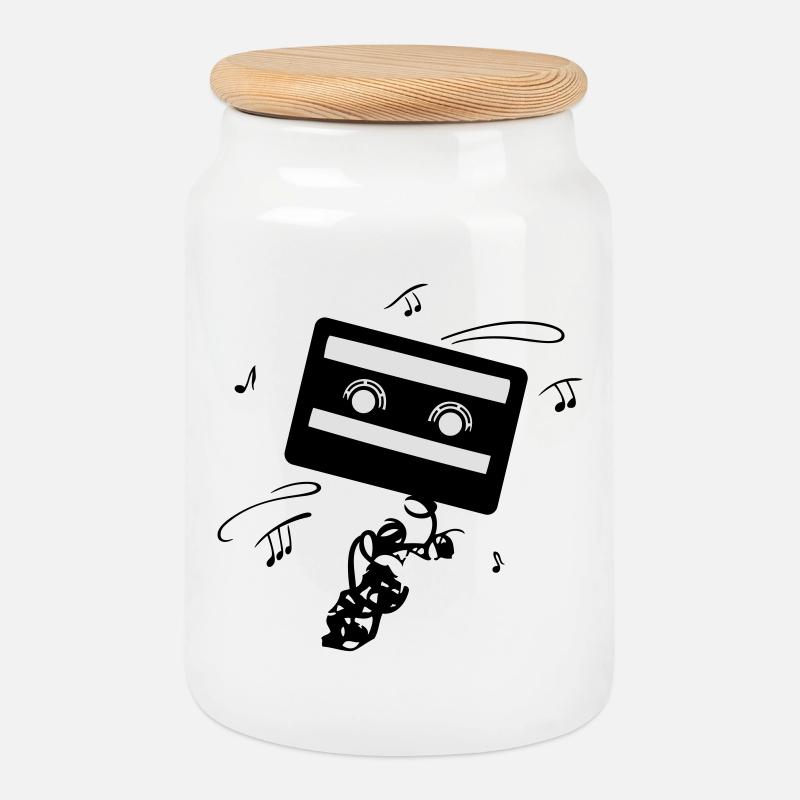Retro cassette with music notes. Music logo. - Cookie Jar with Wooden Lid - white