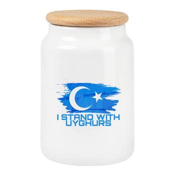 FREE UYGHUR - I stand with Uyghurs - Keksdose mit Holzdeckel - Weiß - Vorne