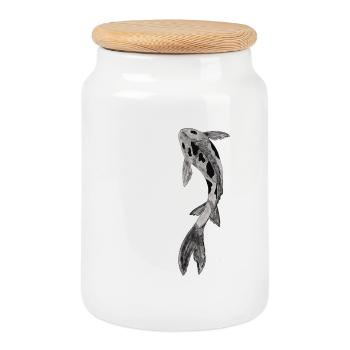 Silhouette Koi sur noir - Boîte à biscuits avec couvercle en bois - blanc - Devant
