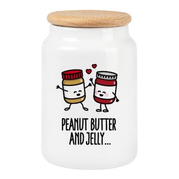 Peanut butter and jelly - Cookie Jar with Wooden Lid - white - Front
