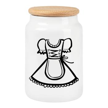 Dirndl – Schwarz-Weiß-Zeichnung – einfärbbar - Keksdose mit Holzdeckel - Weiß - Vorne