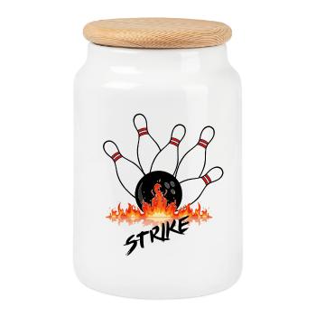 Flammende Bowlingkugeln und schwarze Kugel - Keksdose mit Holzdeckel - Weiß - Vorne