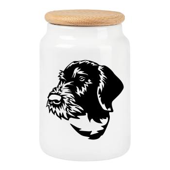 Pointeur à poil dur allemand - Boîte à biscuits avec couvercle en bois - blanc - Devant