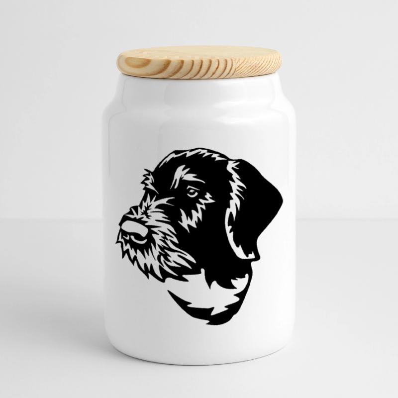 German Wirehaired Pointer Cookie Jar with Wooden Lid