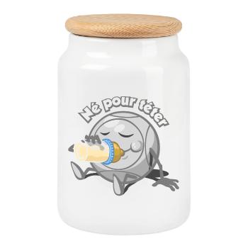 Né pour téter - Boîte à biscuits avec couvercle en bois - blanc - Devant