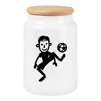 Joueur de football kicker football jeu drôle - Boîte à biscuits avec couvercle en bois - blanc - Devant