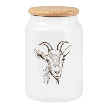 Goat - Cookie Jar with Wooden Lid - white - Front