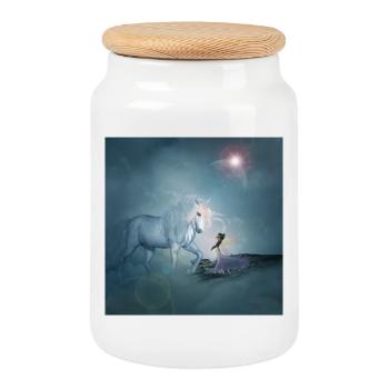 Wunderbares Einhorn mit Fee - Keksdose mit Holzdeckel - Weiß - Vorne