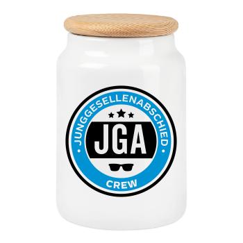 jga crew hochzeit - Keksdose mit Holzdeckel - Weiß - Vorne