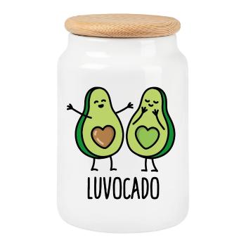 Luvocado love luv Kawaii cute avocado gift idea - Cookie Jar with Wooden Lid - white - Front