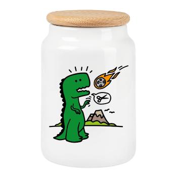 Rock paper scissors T-rex lustig Dinosaurier Komet - Keksdose mit Holzdeckel - Weiß - Vorne
