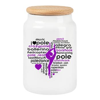 Purple Pole Dance Heart Acrobatics Art - Cookie Jar with Wooden Lid - white - Front
