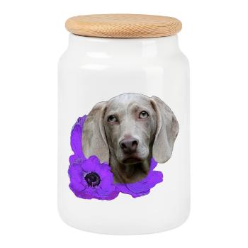 Anémones au braque de Weimar, amoureux des chiens de chasse - Boîte à biscuits avec couvercle en bois - blanc - Devant