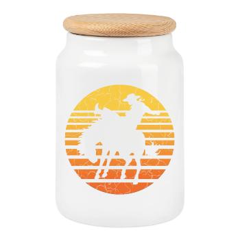 Cowboy Reiter im Sonnenuntergang - Keksdose mit Holzdeckel - Weiß - Vorne