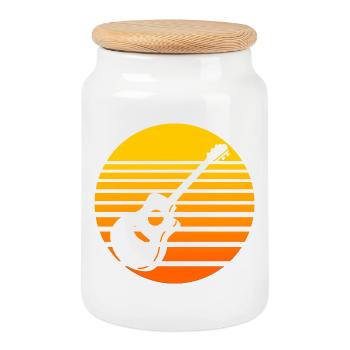 Retro Sonnenuntergang mit Gitarre Design - Keksdose mit Holzdeckel - Weiß - Vorne