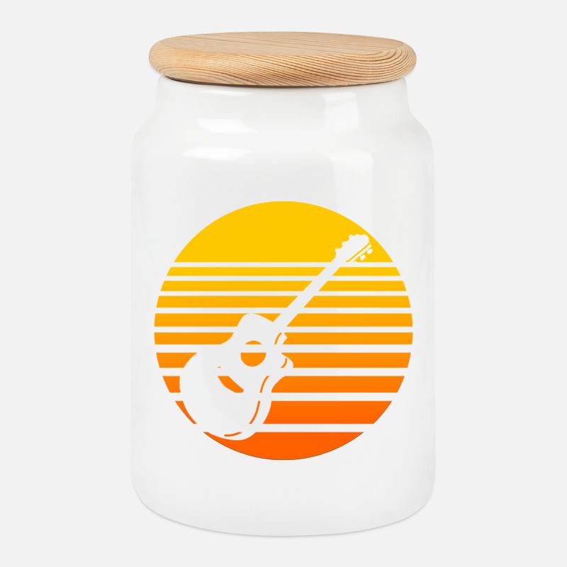 Retro Sonnenuntergang mit Gitarre Design - Keksdose mit Holzdeckel - Weiß