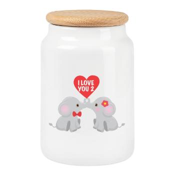 Éléphant éléphant valentine coeur amour cadeau - Boîte à biscuits avec couvercle en bois - blanc - Devant