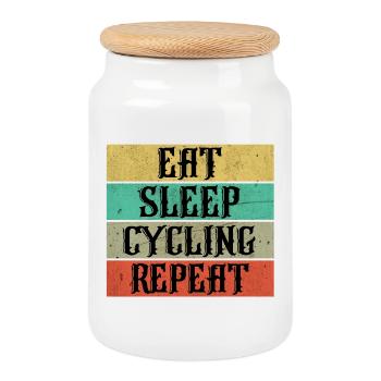 Cycling cycling - Cookie Jar with Wooden Lid - white - Front