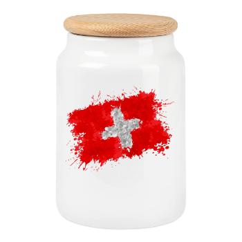 Schweiz Nati Flagge Fahne Fussballfan Mannschaft - Keksdose mit Holzdeckel - Weiß - Vorne